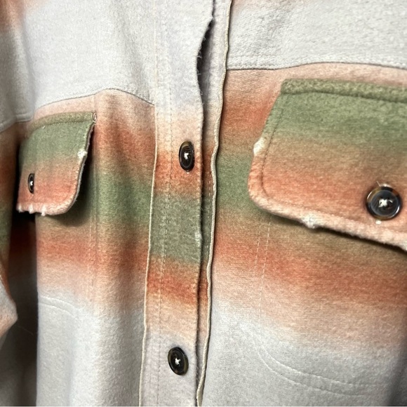 Free People Ruby Ombre Stripes Oversized Cotton Flannel Shacket Coat Women Large - Picture 7 of 13